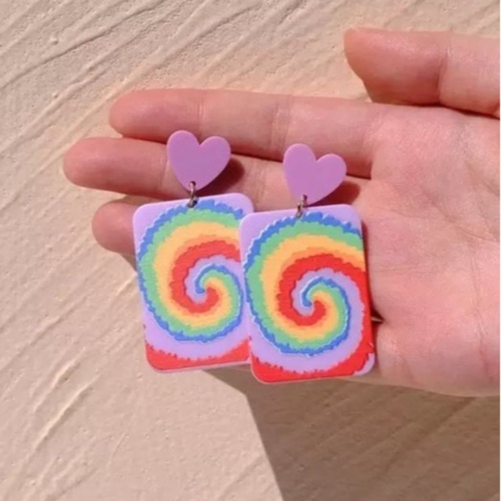 *50% OFF! Rainbow tie dye earrings multicolored colorful y2k retro heart dyed